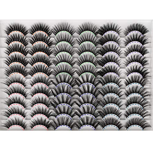 PLEELL 30 Pairs False Eyelashes 6 Styles Fluffy Volume Fake Lashes 15-20MM Long Faux 3D Dramatic Mink Lashes Pack