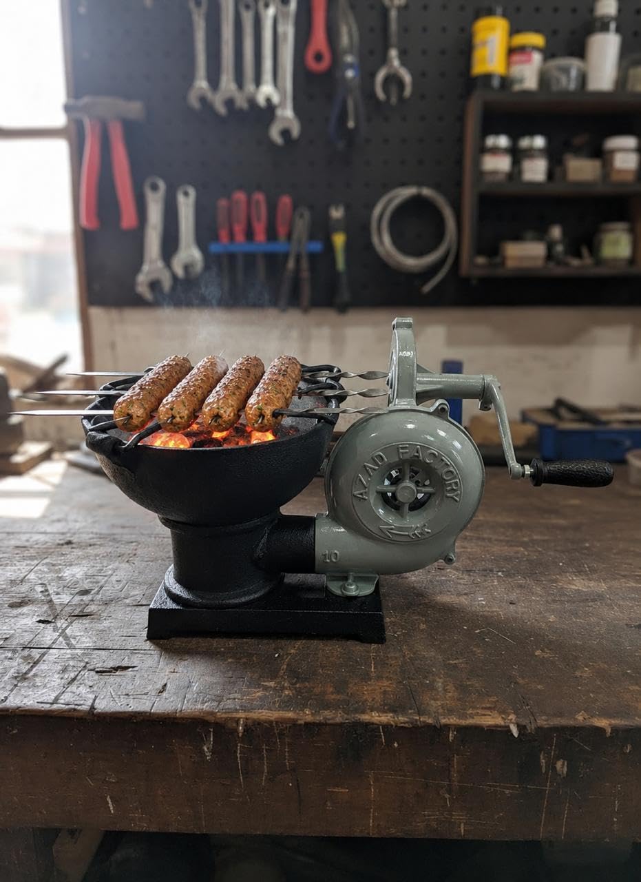 Manual BBQ Fan Charcoal Blower with Hand Crank | Portable Barbecue Air Blower Machine for Sigri, Tandoor & Outdoor Grill | Heavy Duty Iron Coal Starter for Seekh Kebab, Camping & Picnic-image-34