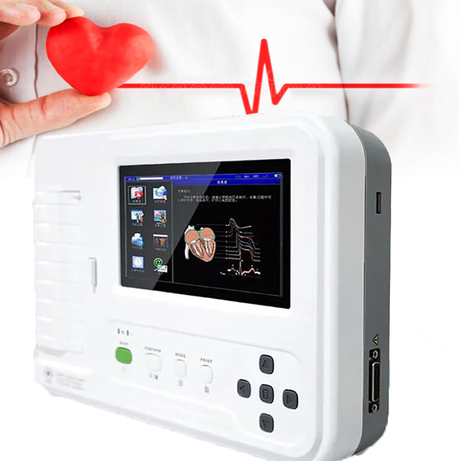 Monitor ECG/ECG Portatile, Monitor ECG/EKG, Elettrocardiografo LCD Digitale a Colori Professionale, Dispositivo a 12 Derivazioni, Forme D'Onda per Uso Medico