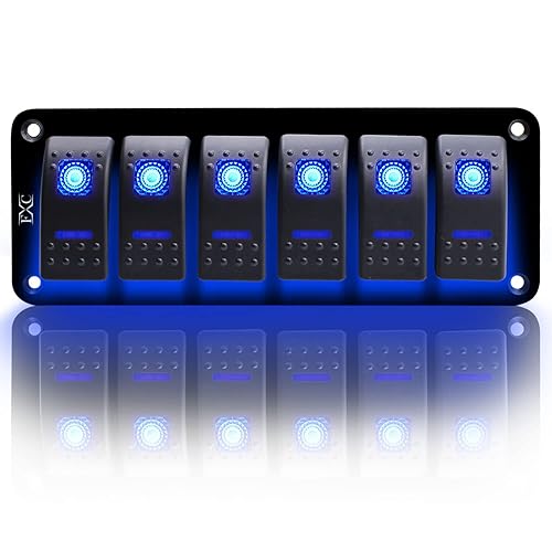FXC Interruptor basculante panel de aluminio de 6 interruptores de palanca de pandillas tablero de 5 pines encendidoapagado 2 retroiluminados LED