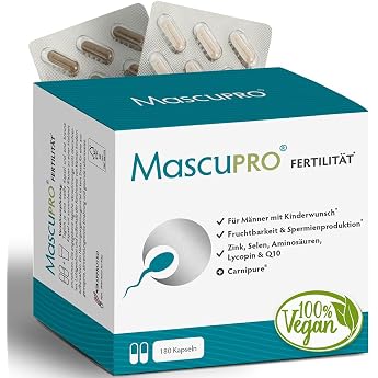 MascuPRO Fertilit&auml;t | 18 Inhaltsstoffe | Kinderwunsch Mann | 3 Monatspackung | Zink, Selen, Q10, Aminos&auml;uren & Lycopin | vega