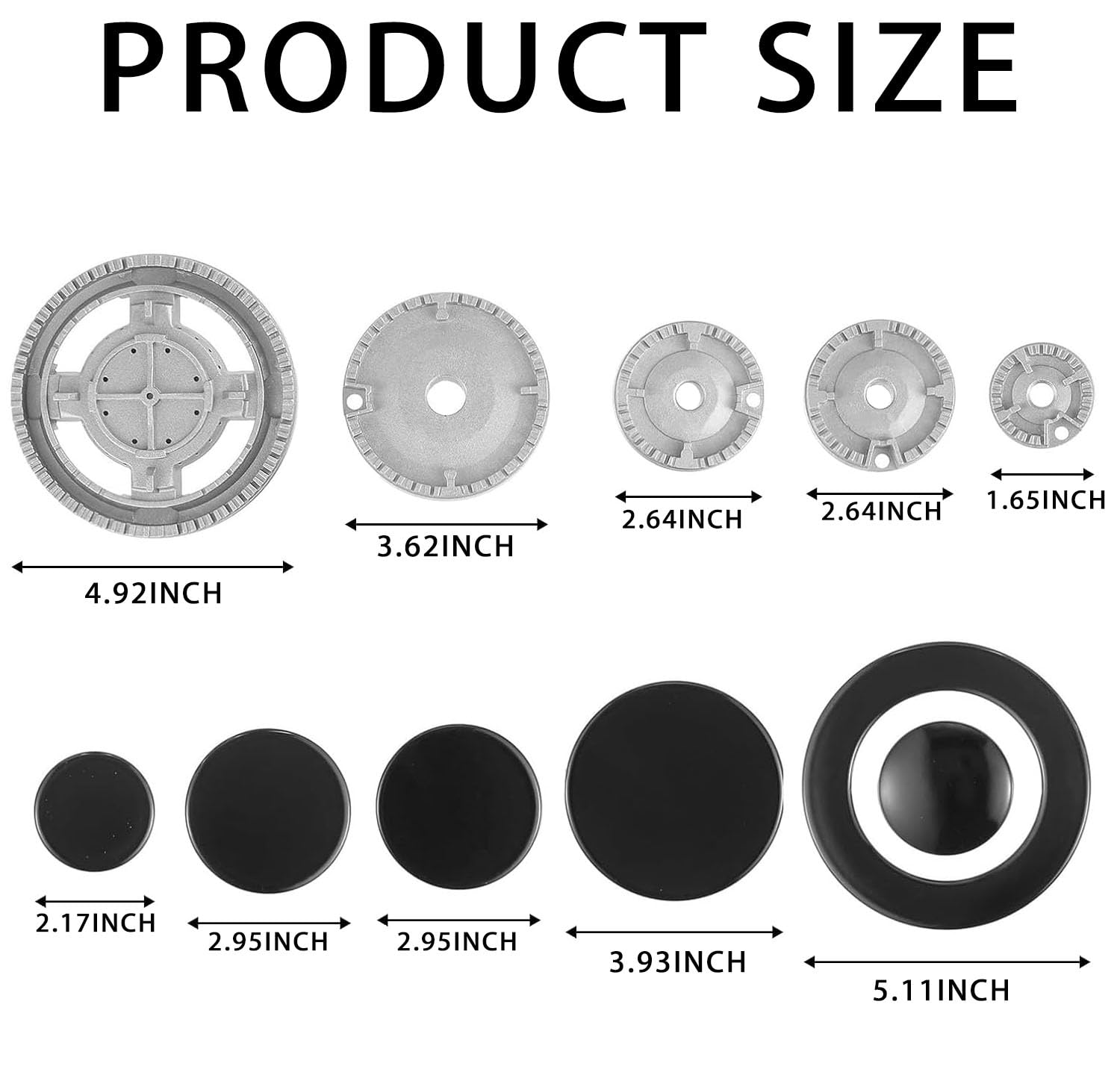 Set di 5 coperture per piano cottura a gas, set di cappucci per bruciatore, kit coperchio con tappo a fiamma, 55 mm, 75 mm, 100 mm, 130 mm, compatibile con fornelli a gas SABAF 12334