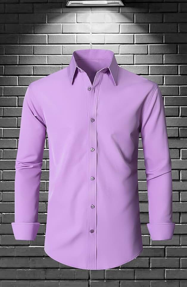 Camisas sociais masculinas de manga comprida com elástico e sem rugas, camisas formais casuais de negócios