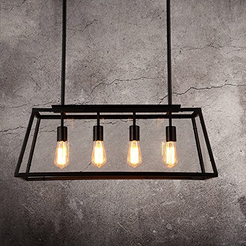 Preisvergleich Produktbild Hines Industrielle Kronleuchter Kreative Eisen Persönlichkeit Cuboid Glas Box Kronleuchter Restaurant Küche Insel Vier Edison Lichtquelle Pendelleuchte