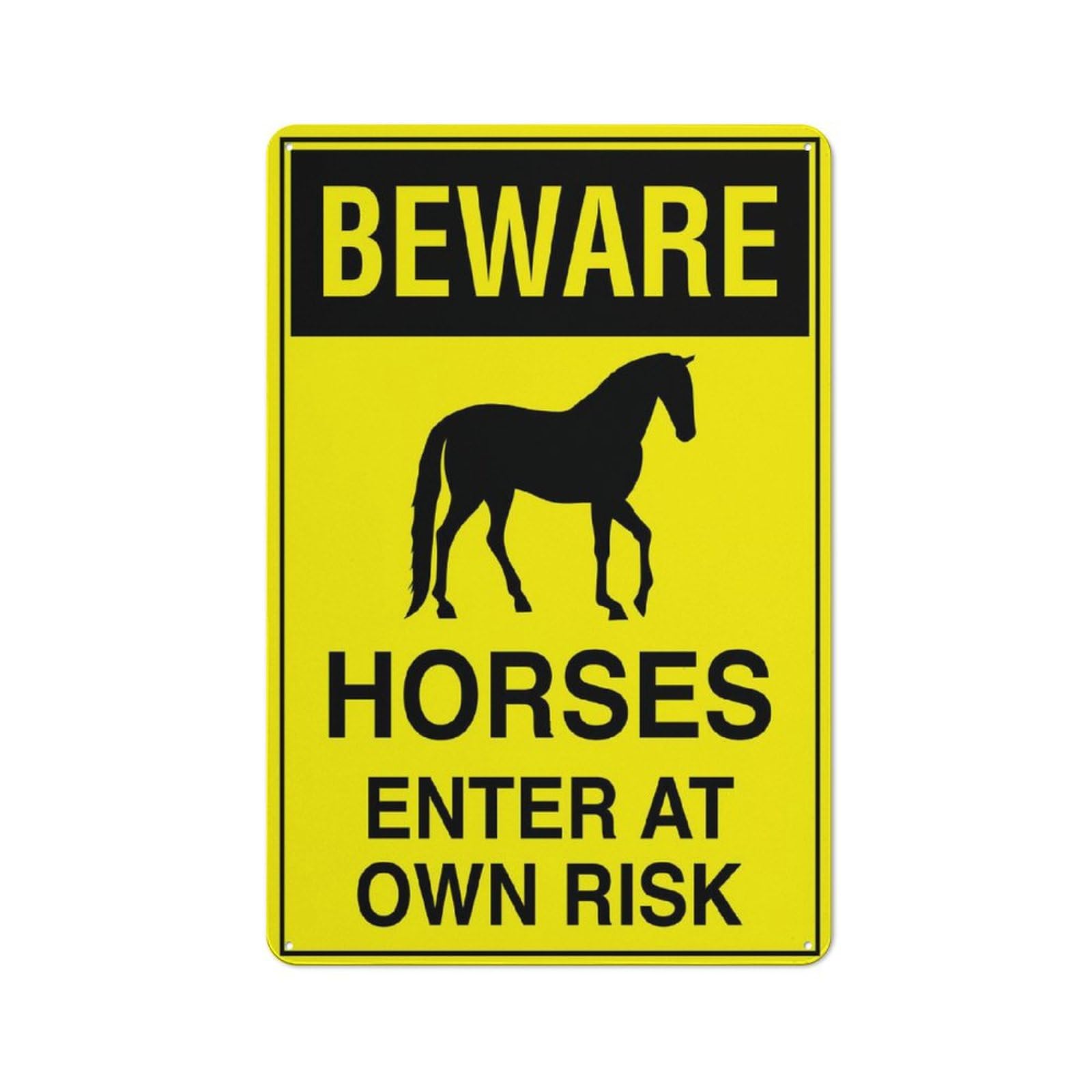 Beware - Horses (Enter At Own Risk - Bright Yellow) Sign, 8x12 Inch Rustproof Aluminum Metal Sign, Multicolor