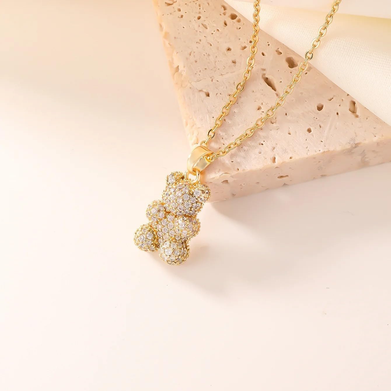 14K Yellow Gold Bear Necklace For Women, Bear Necklace Multi Color Zircon Pendant, Gummy Bear Necklace, Gummy Bear Jewelry, Bear Charm, Panda Necklace, Bear Claw Necklace