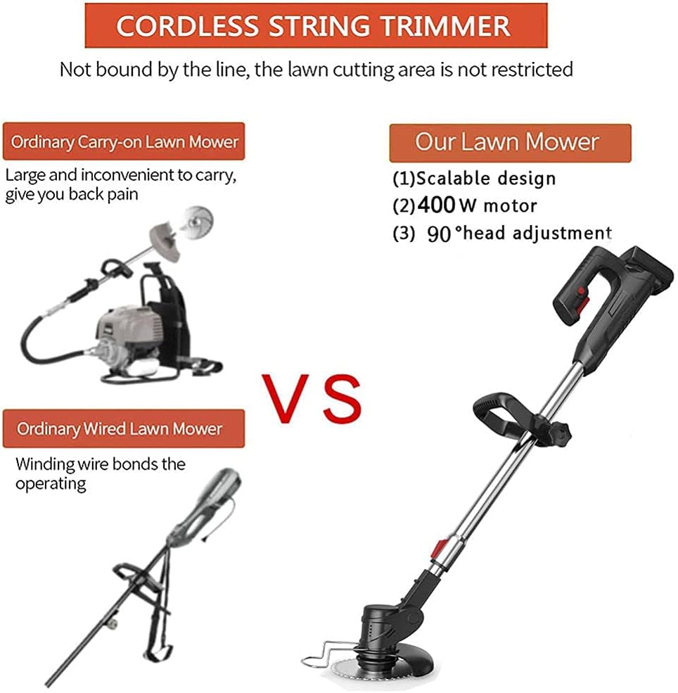 review YRCWZF Battery Grass Trimmer, 36V 12000mAh Electric Cordless String Trimmer Telescopic Cordless Garden Edger Cutter Garden Lawn Mower