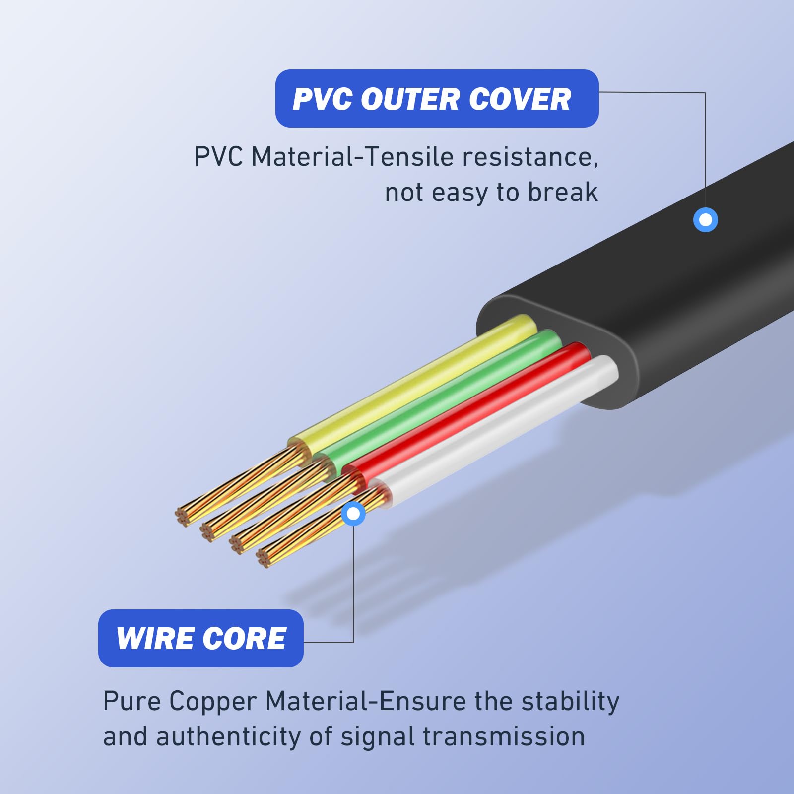moeverEX Cable de teléfono, cable de teléfono, cable de auricular, negro, paquete de 2, compatible universalmente