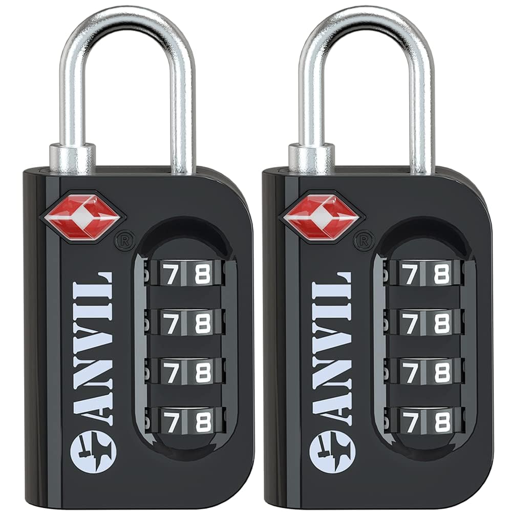 ANVIL TSA Approved Luggage Lock - 4 Digit Combination padlocks with a Hardened Steel Shackle - Travel Locks for Suitcases & Baggage