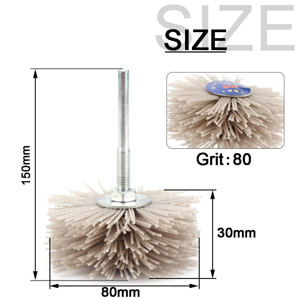 Grinding Head Nylon Abrasive Wire Electric Drill Polishing Brush for Metal Rust Removal Wood Furniture Deburring Wheel Brush,80MM,P320 Grit