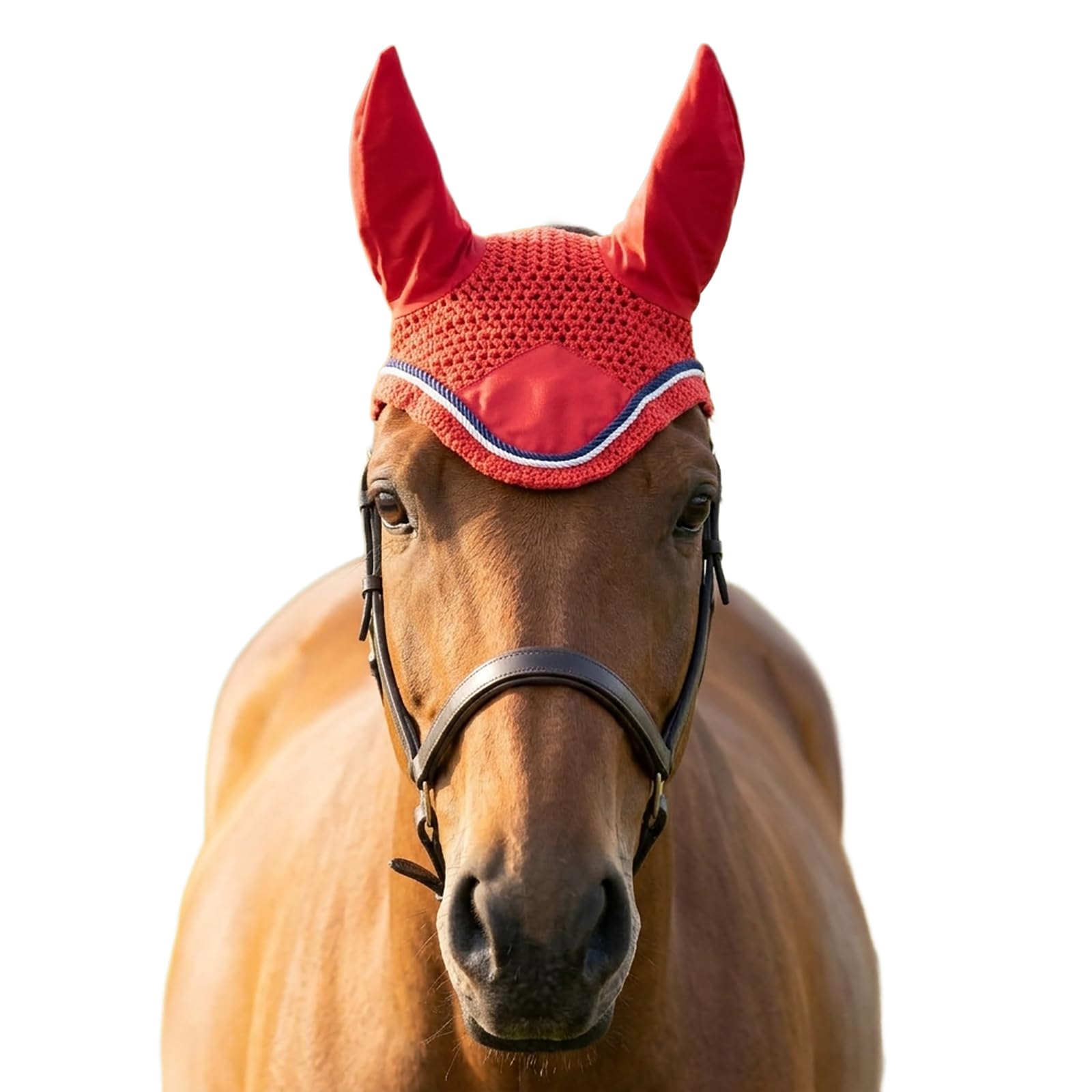 Spire Voile de protection pour cheval en coton respirant doux au crochet pour les oreilles (complet, rouge/noir-blanc)