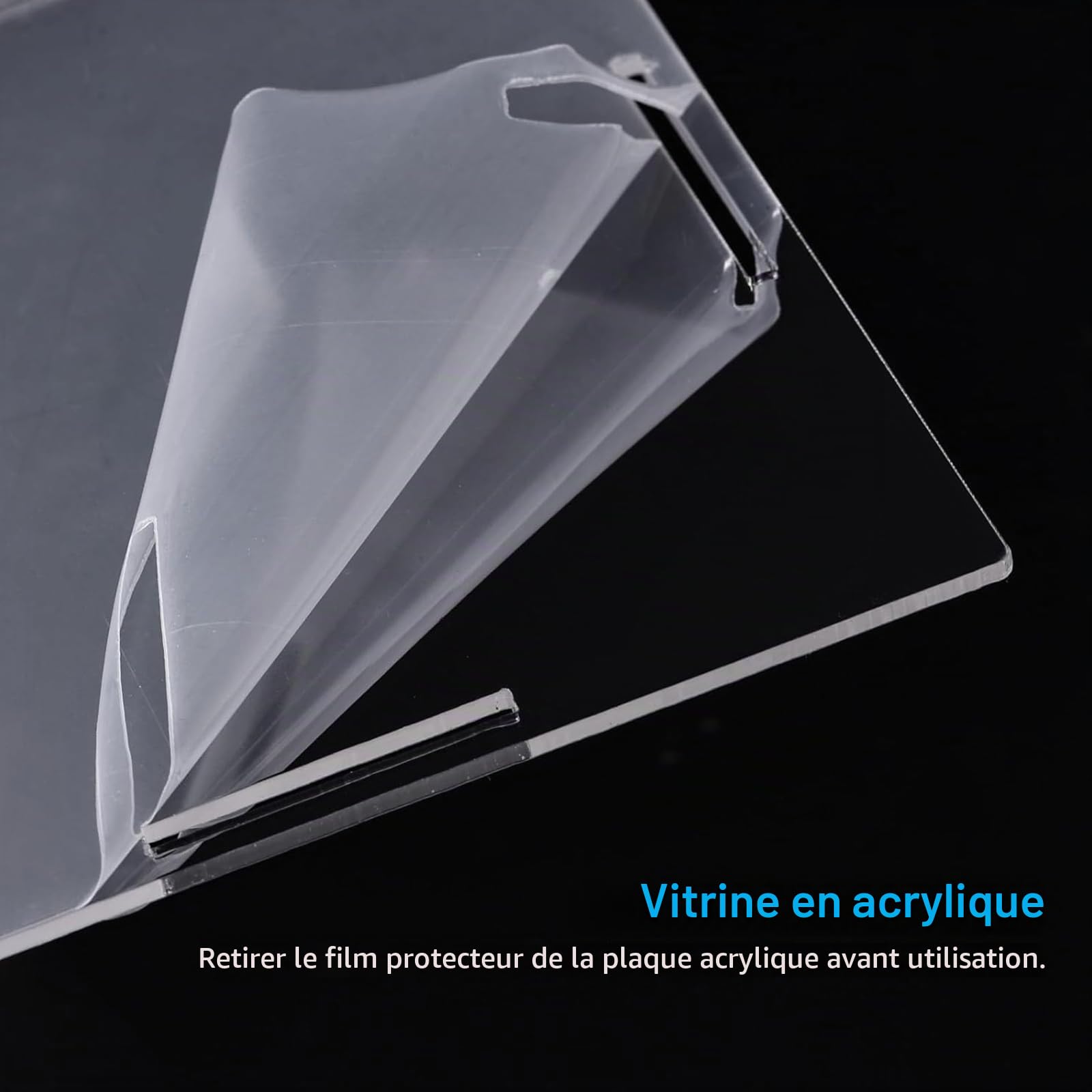 Vitrine pour collections avec socle noir, 60x60x60 cm / 24x24x24 po, Vitrine acrylique transparente, Présentoir transparent pour salon, chambre à coucher, bureau