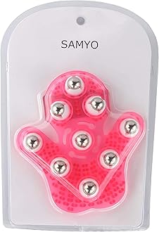 SAMYO (Pink) - JIAHAO Palm Shaped Massage Glove Body Massager with 9 360-degree-roller Metal Roller Ball Beauty Body Care (Pink)