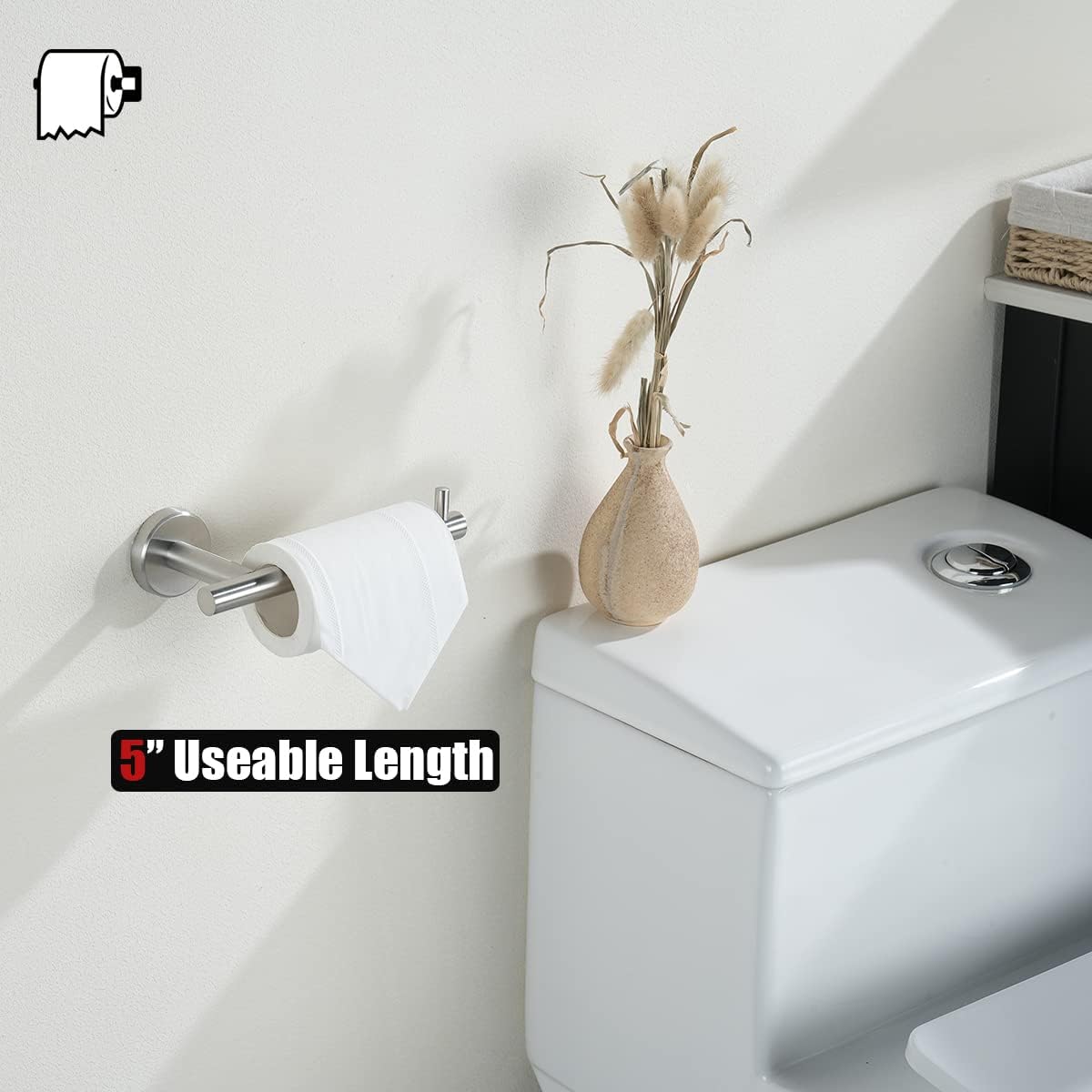 JQK Toilet Paper Holder, 5 Inch 304 Stainless Steel Thick 0.8mm Tissue Paper Dispenser for Bathroom, Hold Mega Rolls, Brushed Nickel Wall Mount, TPH100-BN - Image 3