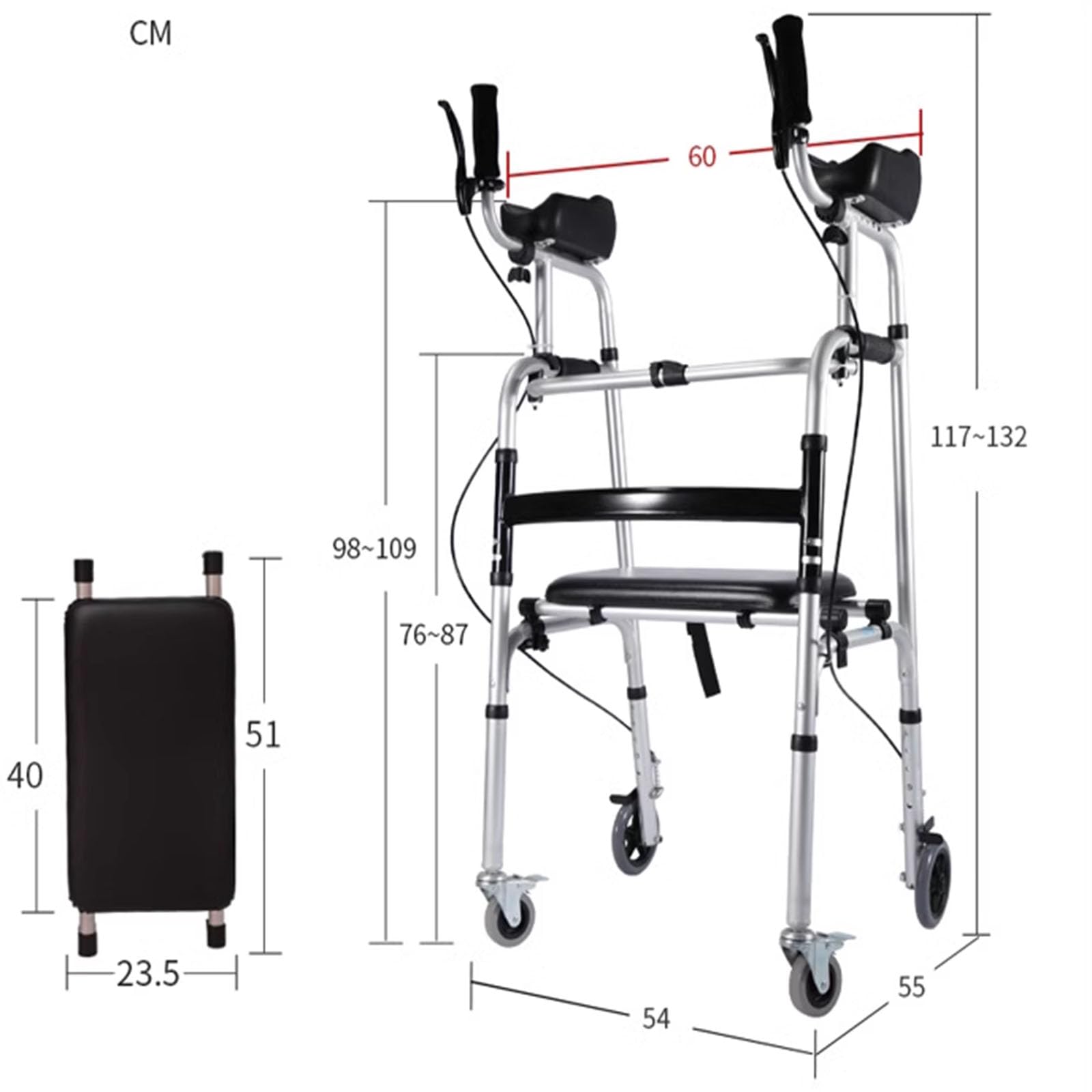 Ausili per la deambulazione per Anziani, Supporto per Carrello Multifunzionale, deambulatore Medico Portatile con Altezza Regolabile, Camminata in Piedi Pieghevole, ergonomico (A)