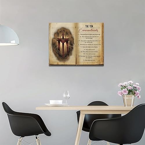 Miniatura 2 de Arte de pared con cruz de los diez mandamientos, versículo bíblico, religión cristiana, escritura, decoración de pared, lienzo, pintura, impresiones