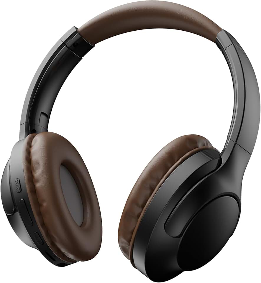 Fone de Ouvido Bluetooth 5.2 Sem Fio Headset, Cancelamento de Ruído 6.0, 10h Bateria, Conforto Premium Design Dobrável Headphone Over-Ear, Conexão Estável, Preto Marrom
