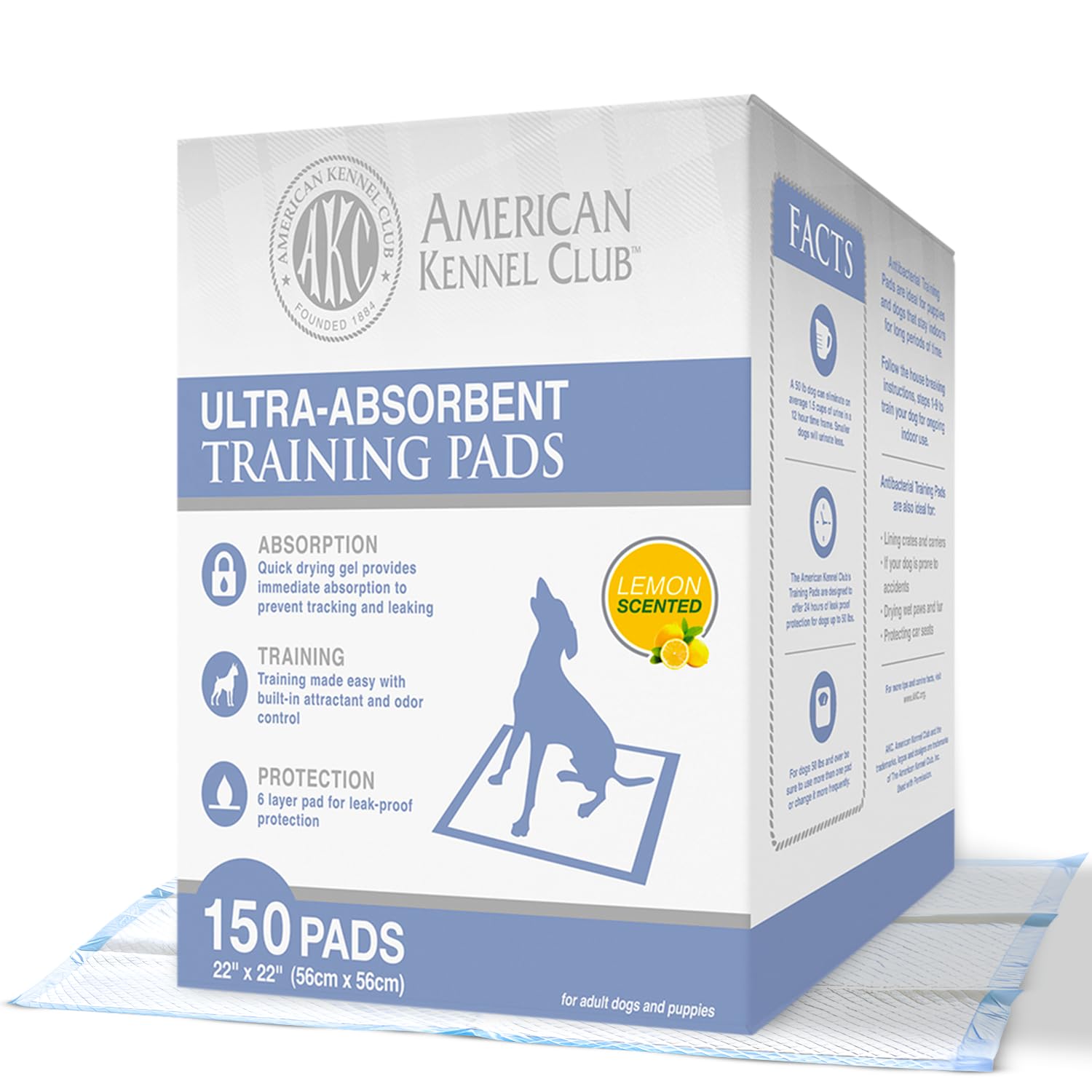 AMERICAN KENNEL CLUB AKC 63865 22 x 22 Yellow Disposable Dog Training Pads - Lemon Scented - Pack of 150