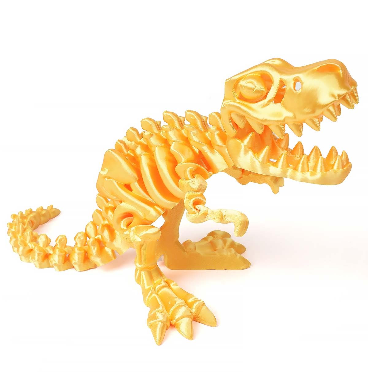 YNTOXIN 9.84" 3D Printed Dinosaur, Articulated Dinosaur Fidget Toy, Flexible Pearly Sheen Tyrannosaurus Home Office Decor Desk Toy GOLD