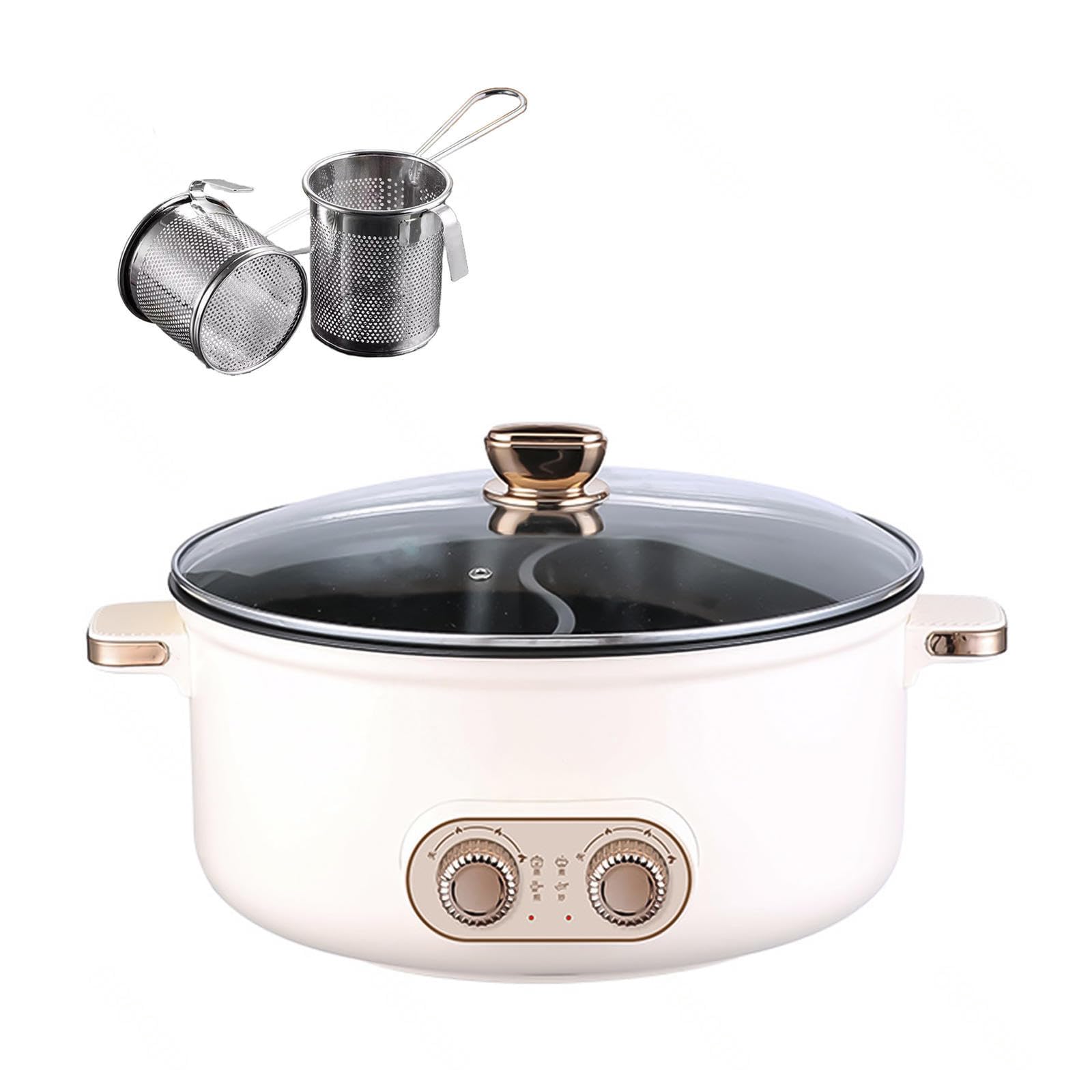 Pentola con Divisorio Interno, Doppio Interruttore di Comando, Multifunzione Pentola Pasta Doppio Cestello, Ideale per Le Riunioni di Famiglia (con 2 Reti a Tenuta Stagna),5.5L