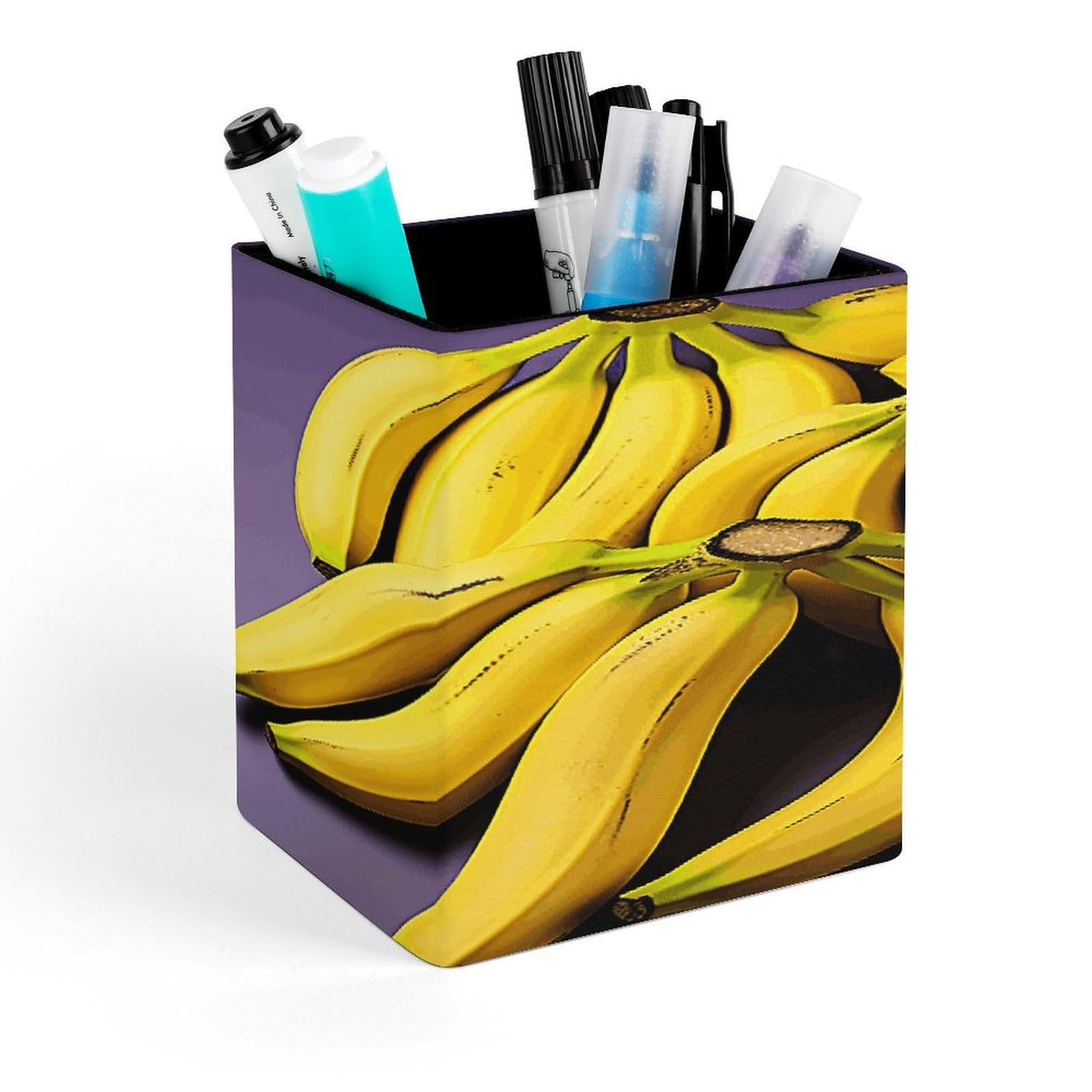 FekiLoot Unique Banana Fruit Pen Holder Personalized Desktop Pencil Holders Case Office Accessories Container Box for Square Pen Cup Desktop Organizer Makeup Brush Holder Caddy Storage