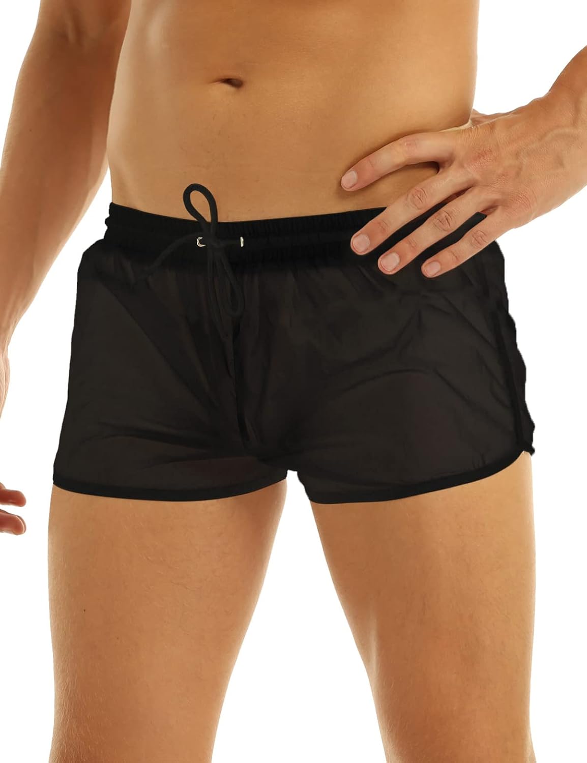 Alvivi Men's See Through Swim Trunks Beach Boxer Shorts Stretch Underwear Loose Sleep Underpants