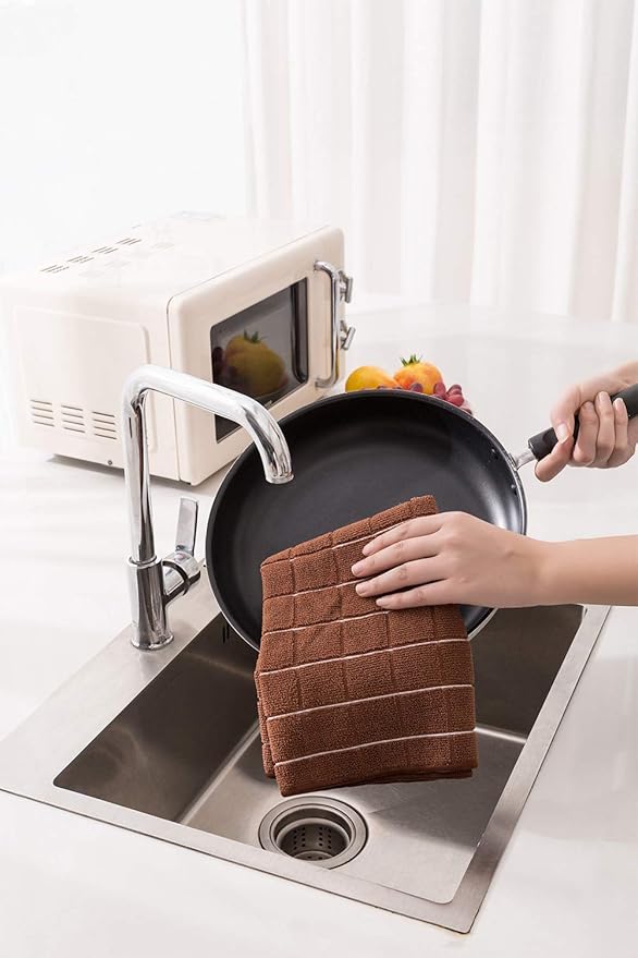 Microfiber Dish Towels - Soft, Super Absorbent and Lint Free Kitchen Towels - 8 Pack (Lattice Designed Lake Blue Colors) - 26 x 18 Inch