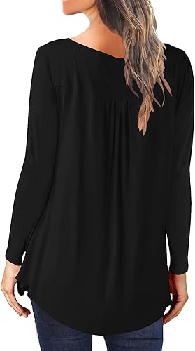 Miniatura 3 de Blusa tipo túnica para mujer para llevar con leggings, cuello en V, con botones, manga larga, estilo Henley, casual, floral, blusas