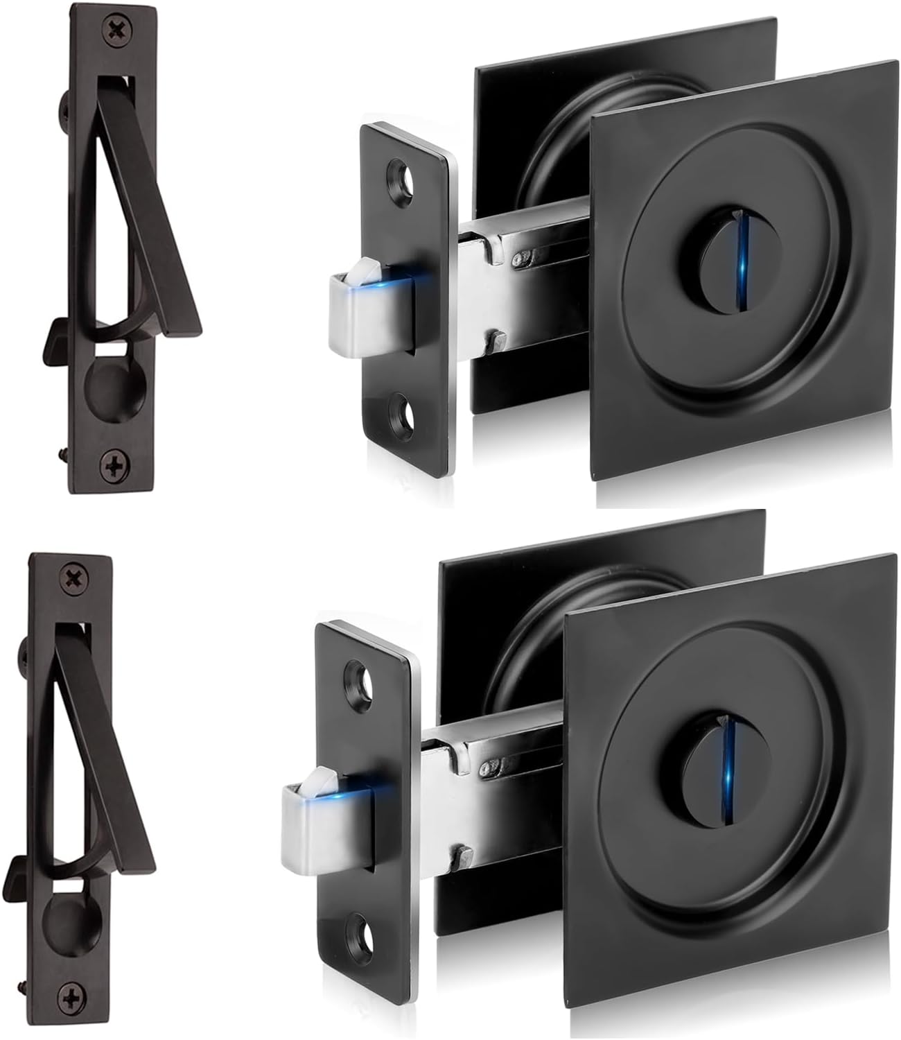 Dontay Pocket Door Privacy Lock and Pull, Stainless Steel 304 Contemporary Pocket Door Knob, Flush Door Handles, Privacy (Bed/Bath) Latch, 2-3/8" Backset, Sliding Barn Hardware (2, Matte Black)