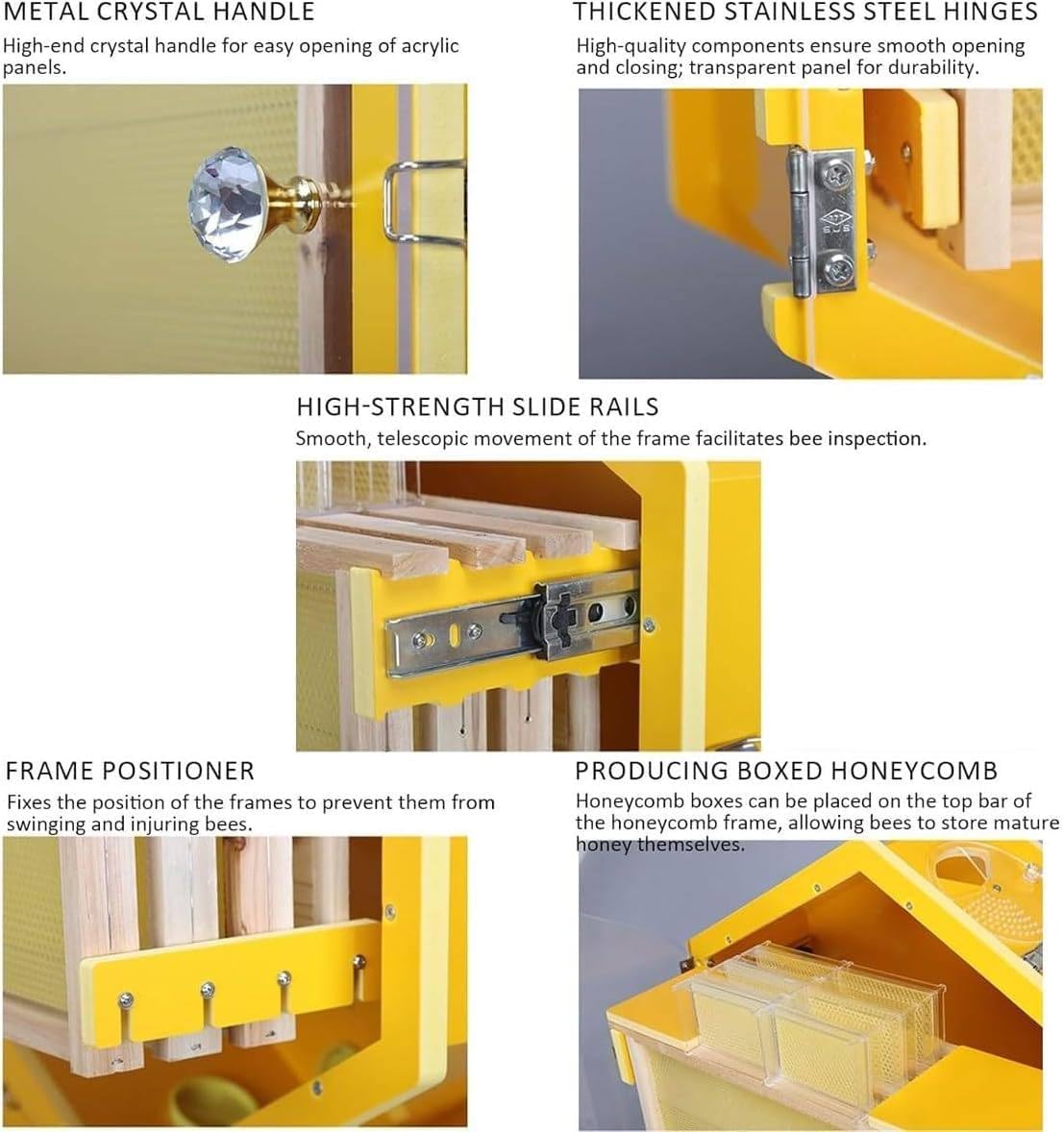 Bee Hive Box with Observation Window, Complete Beehive Starter Kit, Hanging Indoor Beehive, Includes 3 Beehives & 6 Honeycomb Boxes for Easy Honey Collection
