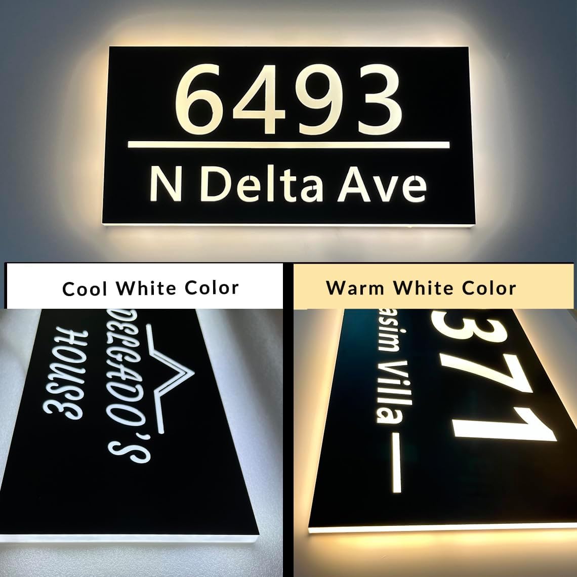 Illuminated Solar House Number Sign Custom Modern LED House Numbers Address Plaque Modern House Numbers Address Number
