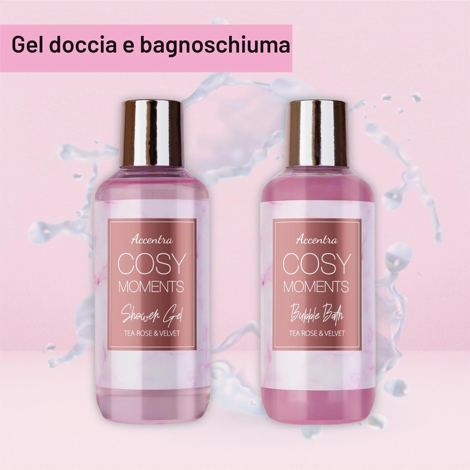 Accentra - COSY MOMENTS Set da bagno e doccia in rosa – Set regalo per il relax delle donne per il compleanno o San Valentino – Set regalo e cura del benessere con mini vasca decorativa