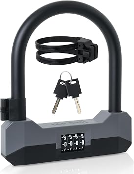 Bike Locks Heavy Duty Anti Theft,Combo Bike U Lock with 2 Keys,18mm Shackle,4-Digit Resettable Combination Bicycle Lock with Sturdy Mounting Bracket for EBike Electric Scooter Motorcycle