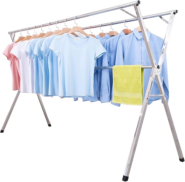 AIODE Clothes Drying Rack for Laundry Foldable, 79 inch Stainless Steel Pool Towel Rack Outdoor Free Standing Clothing Hanger Indoor