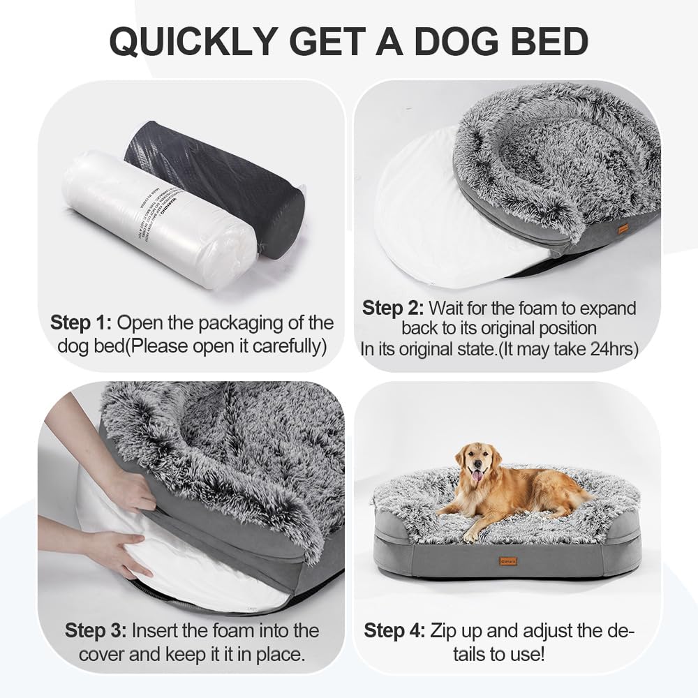 Gimars 9,5 cm Dickes XL Orthopädisches Hundebett für Sehr Grosse Hunde, Stützendes Hundesofa mit 28D Eierkarton-Schaum, Abnehmbarer Waschbar Plüschbezug, wasserdichte Innenhülle, Halbrund