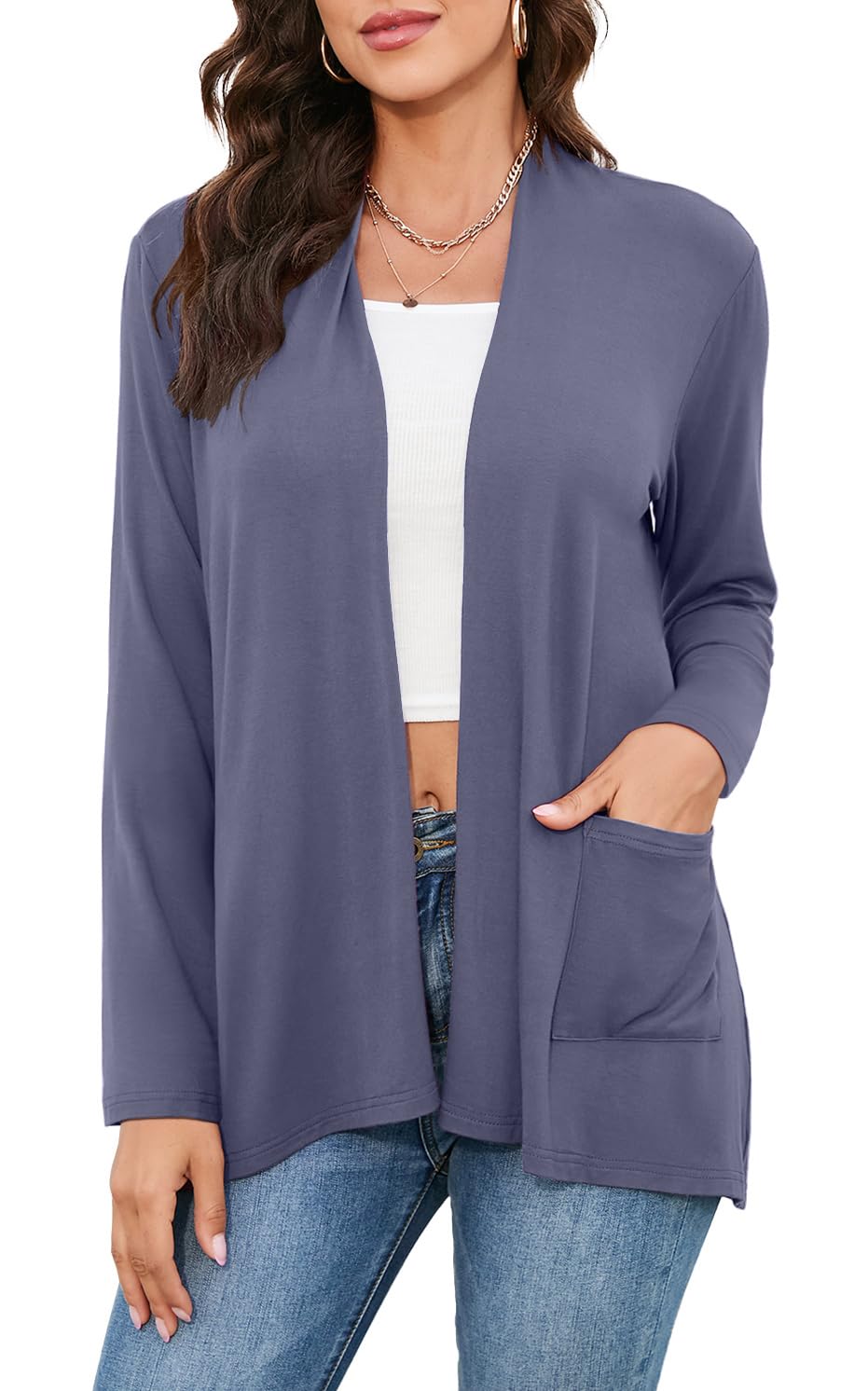 TASAMOWomen's Casual Lightweight Cardigan Long Sleeve Open Front with Pockets Cozy Soft Knitted Drape Fall Flowy Cardigan