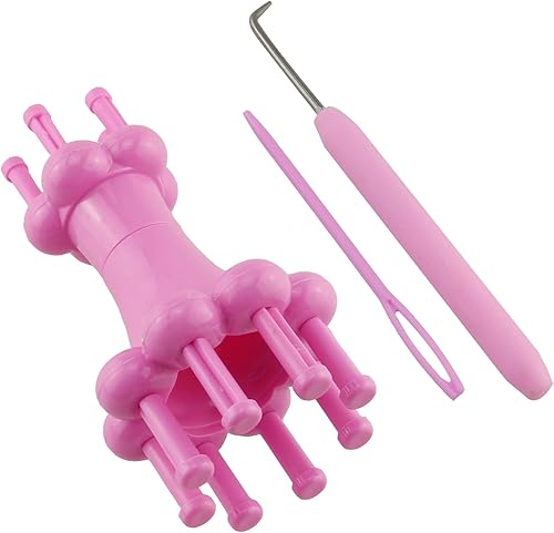 Miniatura 4 de HJ Garden 1 juego de herramientas de tejer de doble cabeza DIY carrete de tejer telar de hilo de tejer gancho de cuerda de lana, rosa