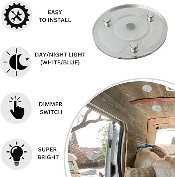 Marvix RV LED Ceiling Light 12V 24V Spotlight - Dimmable Day/Night, Blue/White Touch Switch Controlled Ceiling Spotlight - Slim & Super Bright Motorhome, Caravan, Campervan & Boat Lighting