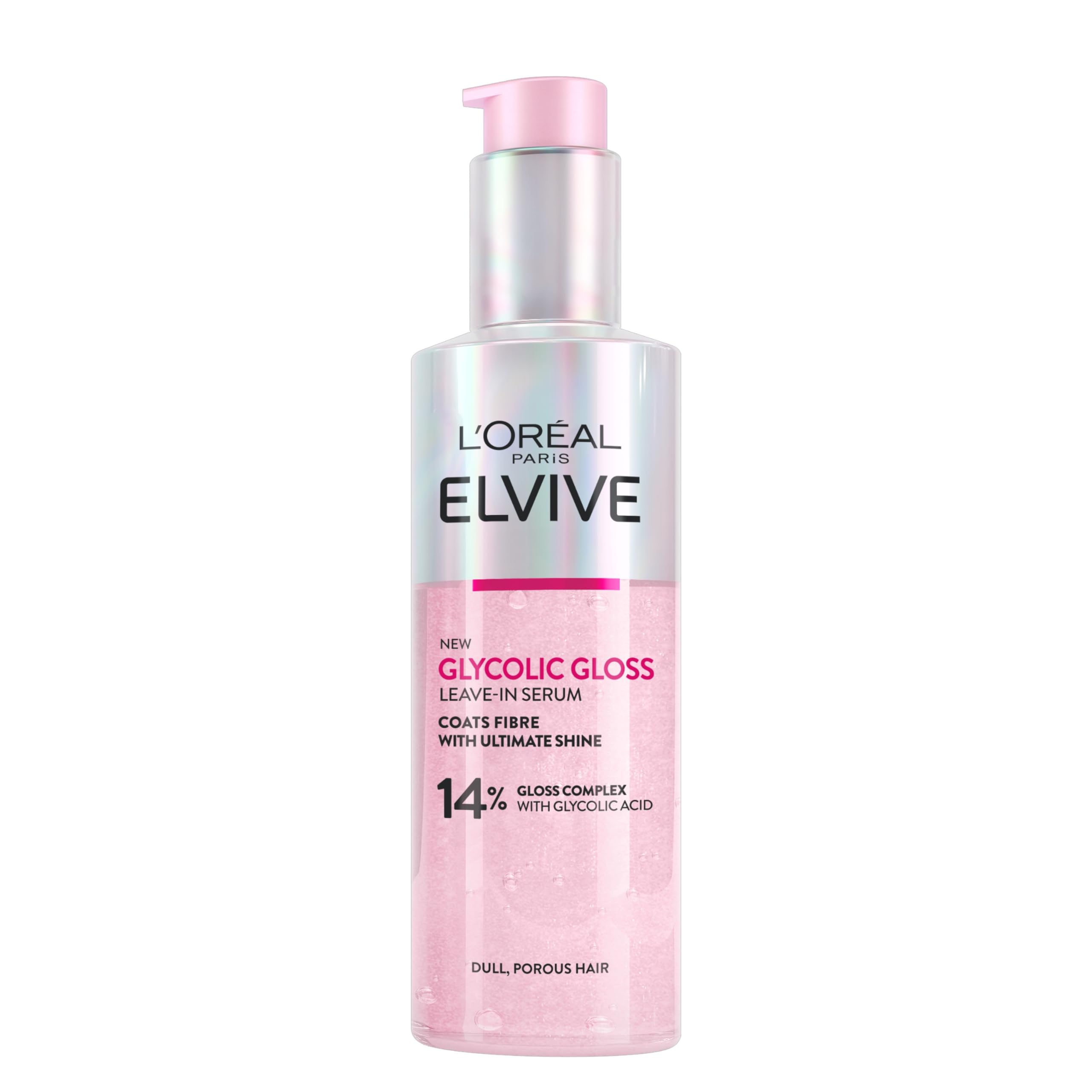 L'Oreal ParisElvive Glycolic Gloss Leave-In Serum, With Gloss Complex and Glycolic Acid, Fills and Seals Hair Fibres, For Long-lasting Smooth & Shiny Hair, Ideal for Dull Hair, 150ml