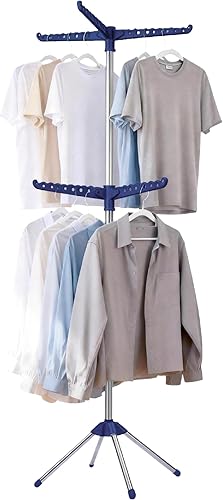 Miniatura 10 de Beaudaily Tendedero de secado de ropa, plegable, estante de secado de ropa interior de 59 pulgadas con 3 brazos giratorios, acero inoxidable