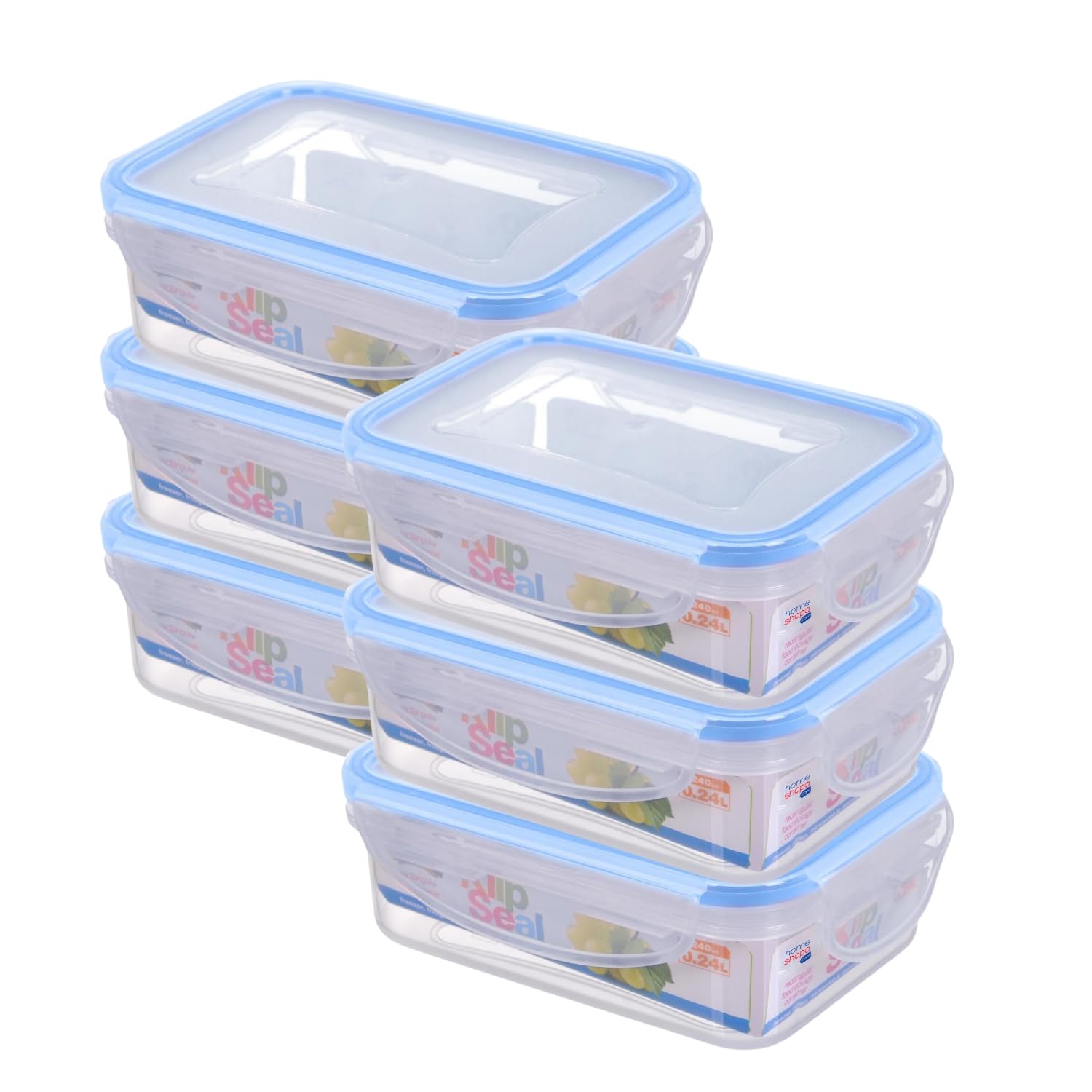 HOMESHOPA Plastic Airtight Food Storage Container, 6 Pack 240ml Leakproof Rectangle Container with Clip-Lock Lid, BPA Free Reusable Meal Prep Lunch Box Microwave Freezer & Dishwasher Safe