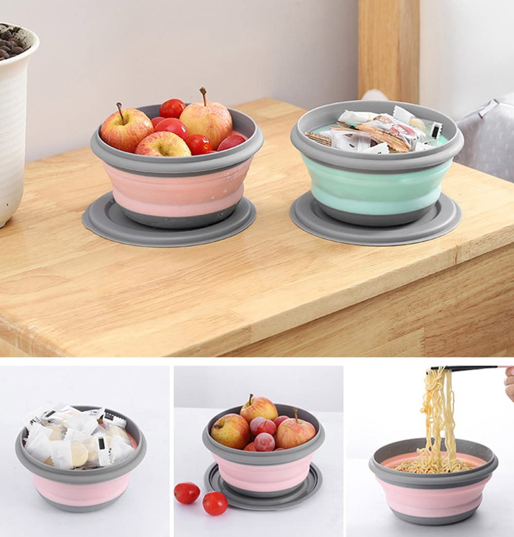 Collapsible Bowl Sets, 3 Pcs Portable Food Storage Outdoor Tableware, Silicone Folding Lunch Box Salad Bowl with Lid for Outdoor Camping Hiking