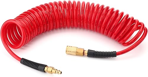 Miniatura 10 de GASHER Manguera de aire de retroceso de poliuretano de 1/4" x 25FT con restrictor de curva, acoplador rápido industrial de 1/4" y enchufe