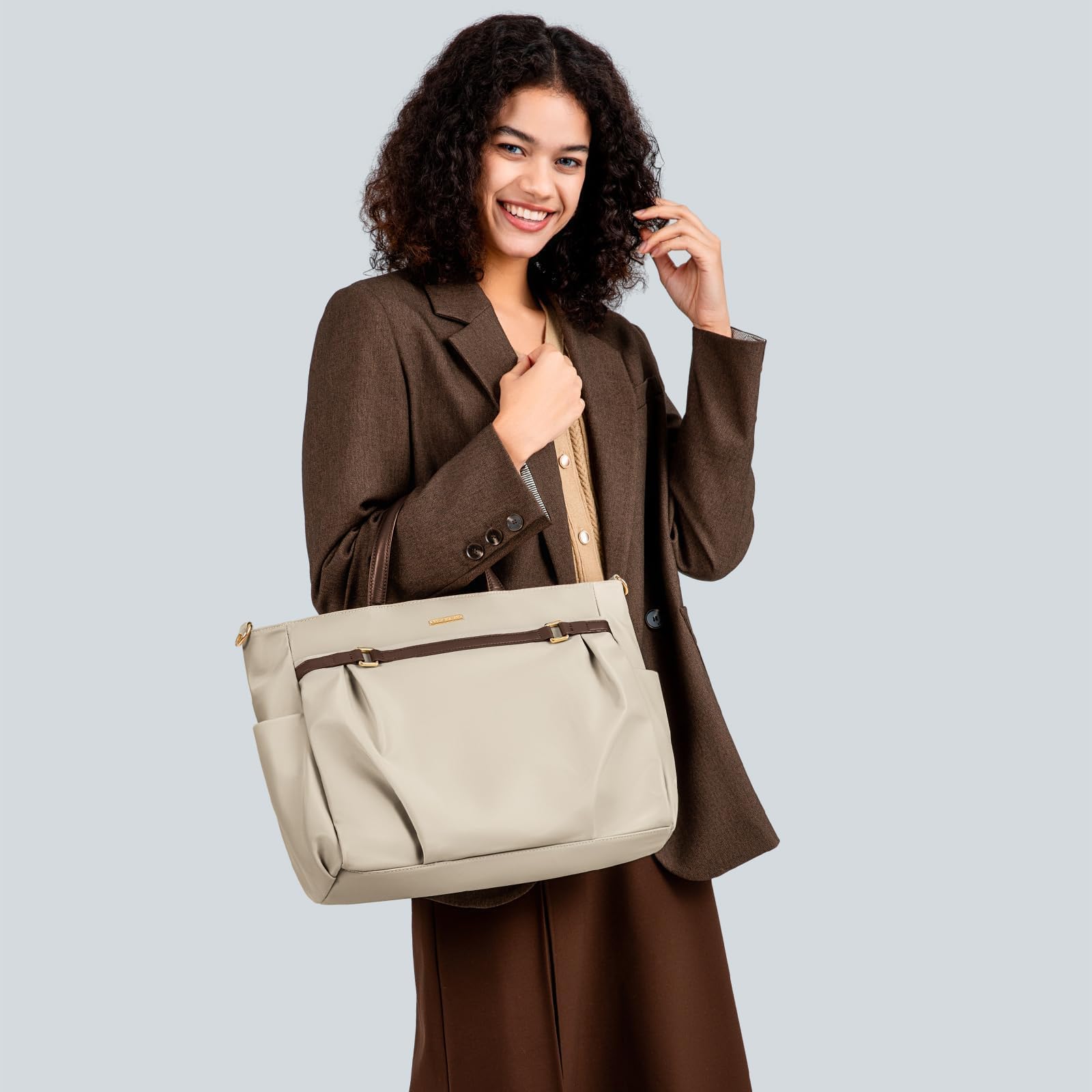 Borsa Messenger Donna Impermeabile Borsa Porta PC 15 Pollici - Borsa Lavoro Grande per Ufficio, Università e Scuola - Albicocca