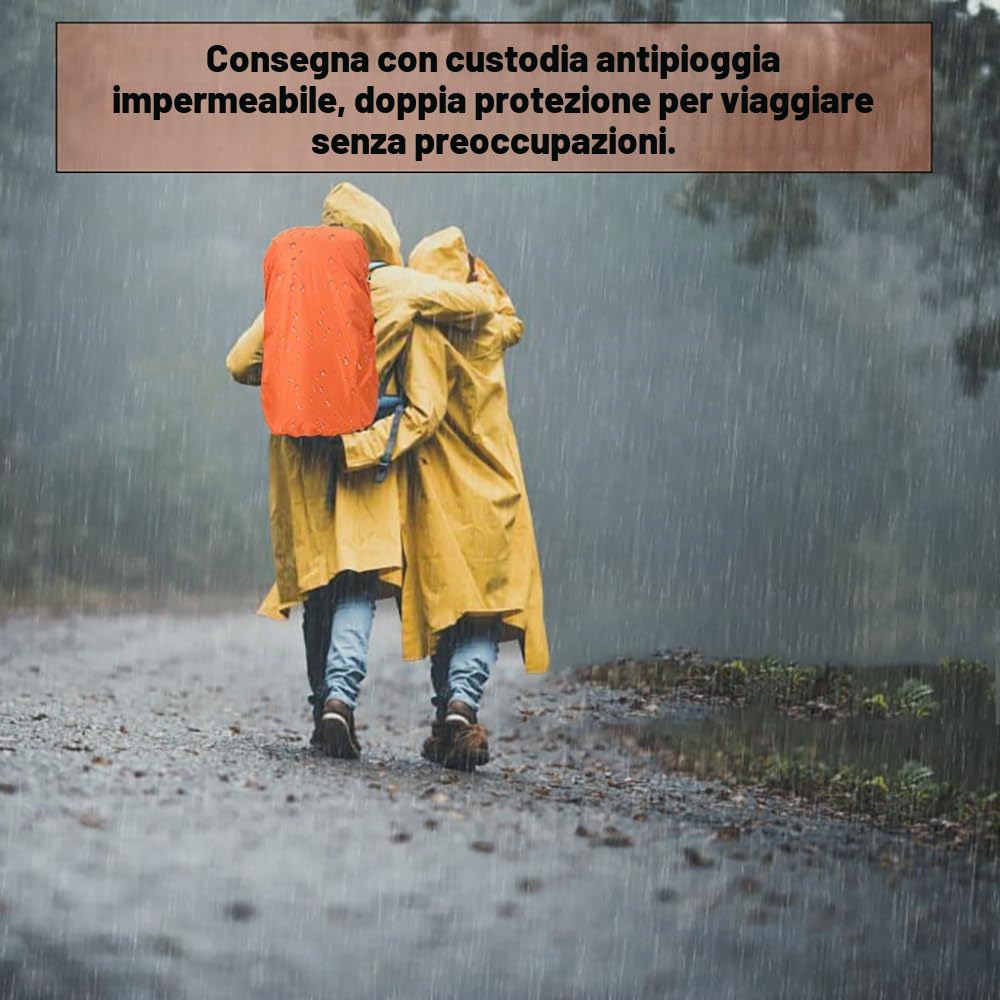 Bseash Zaino da trekking impermeabile da 40 litri con copertura antipioggia, borsa da viaggio per sport all'aria aperta, campeggio, arrampicata, ciclismo, sci, nero, 40L, Per esterni
