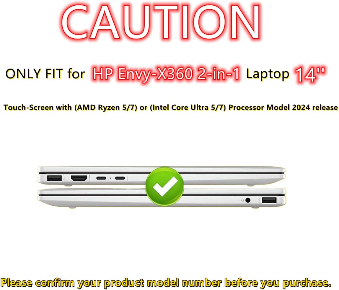 Heavy Duty Case for 14" HP Envy X360 2-in-1 2K Touch-Screen Laptop 2024 Release Shockproof Hard Shell Matte Translucent Anti-Fingerprint Protective Cover with TPU-Covered Edge (Black)