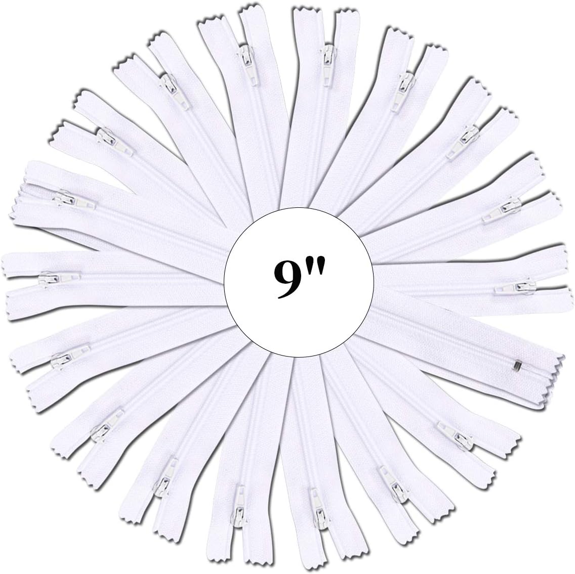 60pcs Nylon Zippers for Sewing,9 Inch Zipper Supplies in White for Tailor Sewing Crafts