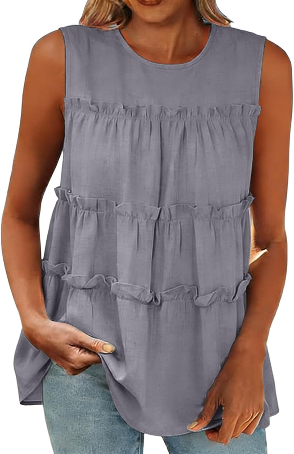 Womens Tank Tops Ruffle Summer Round Neck Casual | Womens Ruffle Tank Tops Summer Round Neck Casual Sleeveless Tops Trendy Dressy Loose Fit Shirts