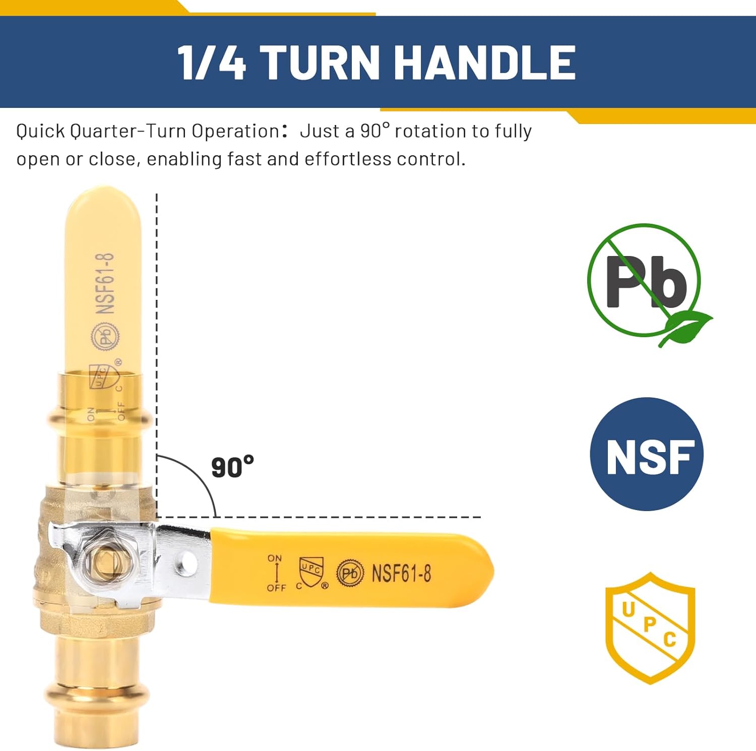 10 PACK - Propress Fittings 1/2 Ball Valves, 1/4-Turn Full Port Leak-Proof Stop Ball Valve, Lead-Free Brass with EPDM O-Ring for Copper Pipe, Easy Press Fittings Installation