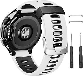 NotoCity for 735XT Watch band/Forerunner 235/230/ 220/620/ 630 Silicone Strap Approach S20/ S5/ S6 Wristbands with Metal Buckle(White-Black)